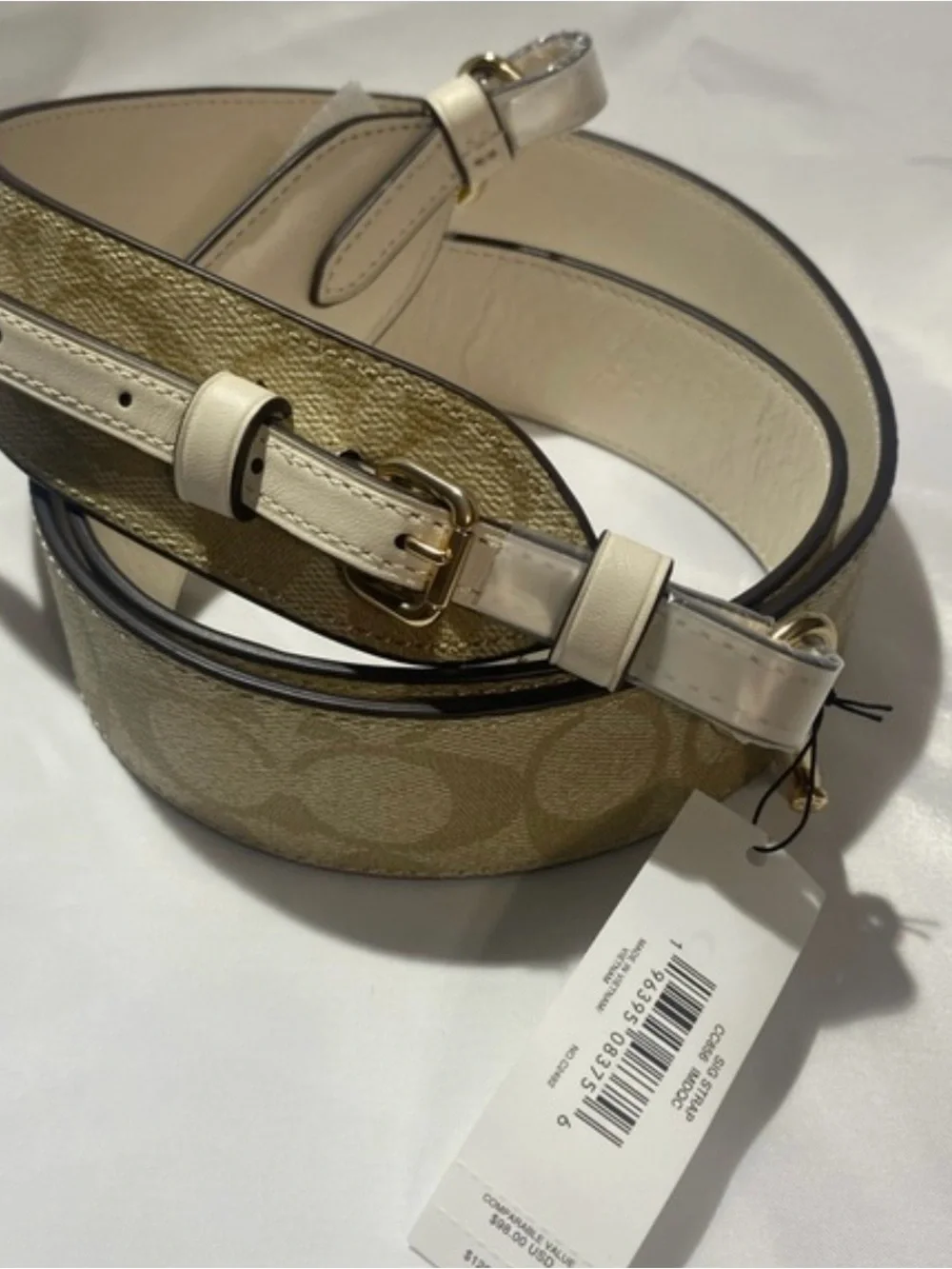 Coach Signature Canvas Adjustable Strap in Cream and Gold